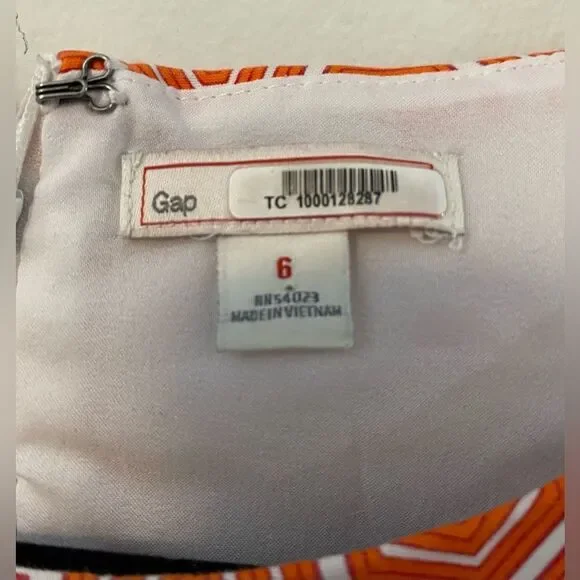 Gap, Orange and White, Geometric Patterned, Sleeveless Midi Dress, Size 6 - Picture 10 of 10